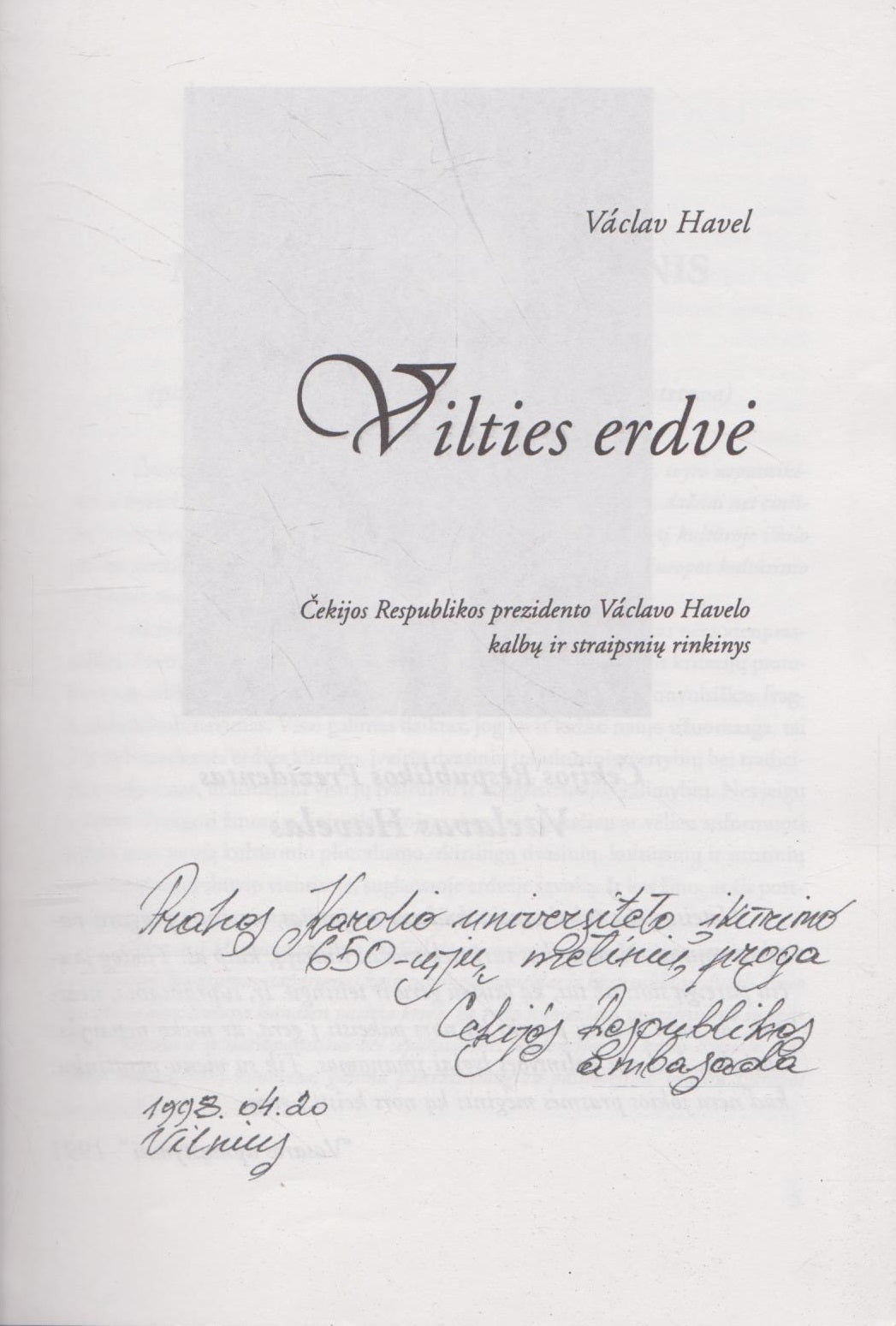Václav Havel - Vilties erdvė (su dedikacija)
