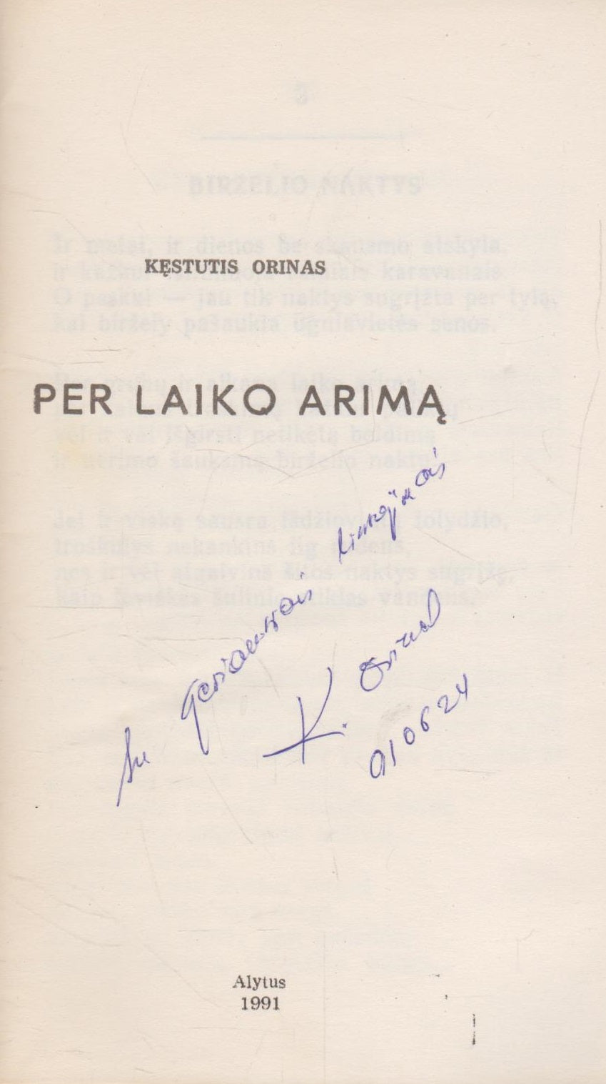 Kęstutis Orinas - Per laiko arimą (su aut. dedikacija)
