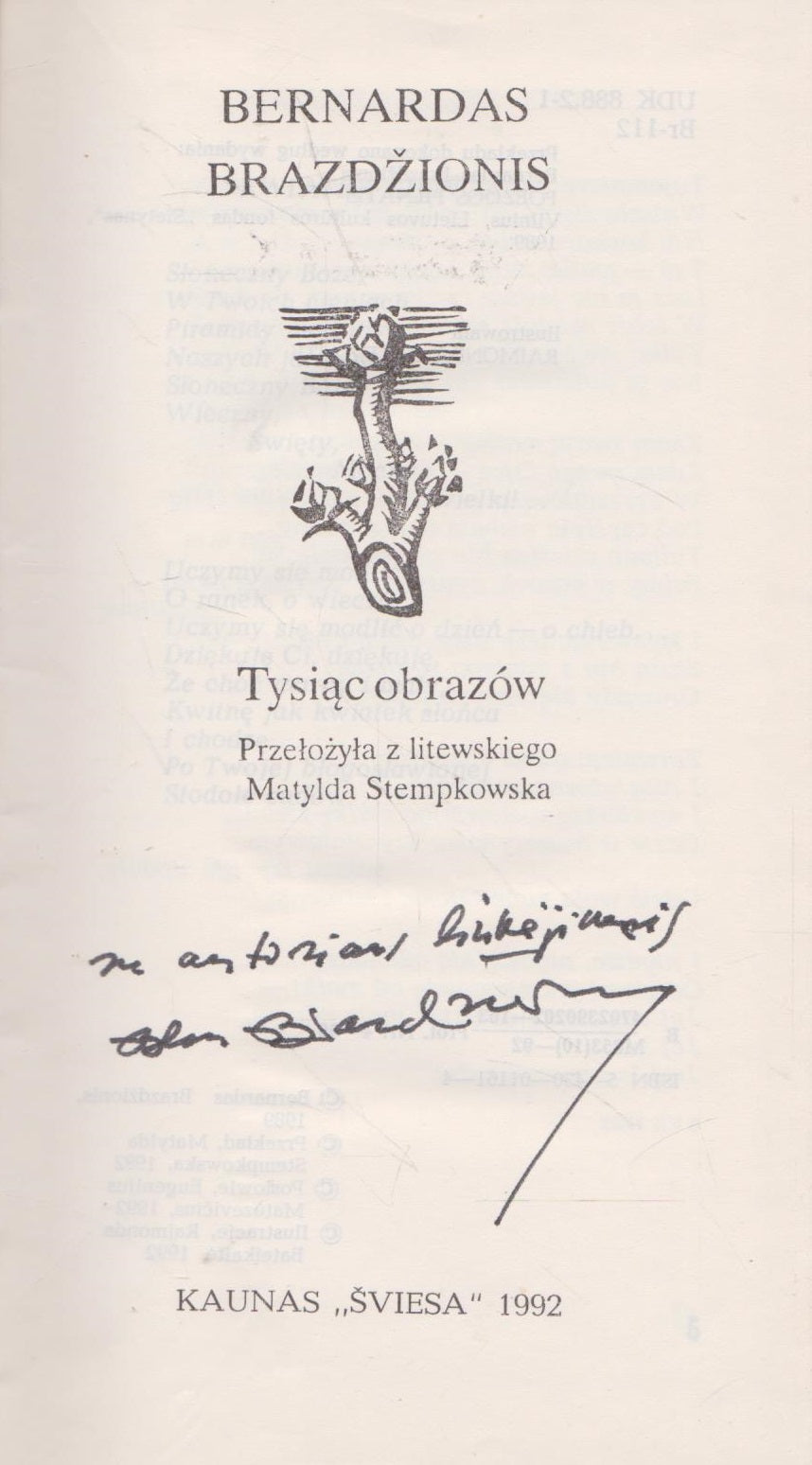 Bernardas Brazdžionis  - Tysiąc obrazów (aut. autografas!)