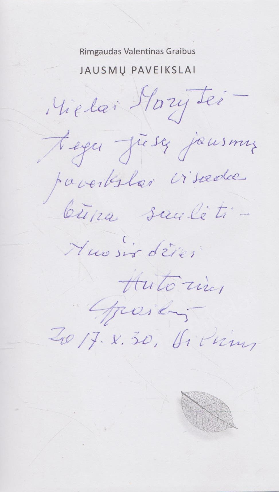 Valentinas Graibus - Jausmų paveikslai (su aut. dedikacija)