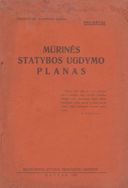 Mūrinės statybos ugdymo planas : projektas, 1938