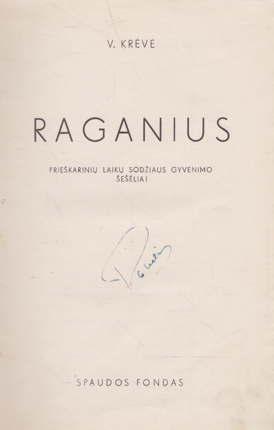 V. Krėvė - Raganius, 1939 (žr. būklę)