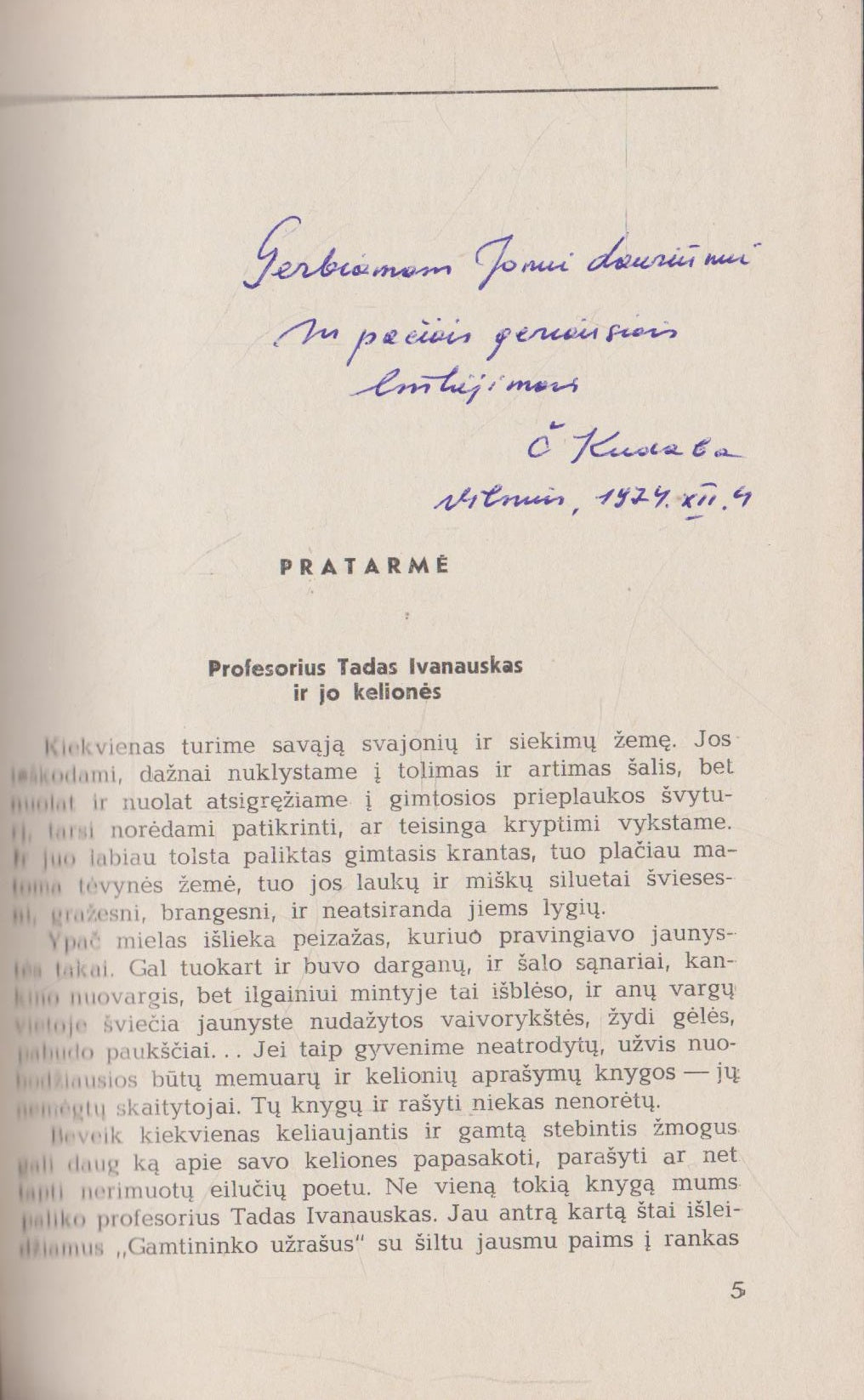 Tadas Ivanauskas - Gamtininko užrašai, 1974 (su Č. Kudabos dedikacija)