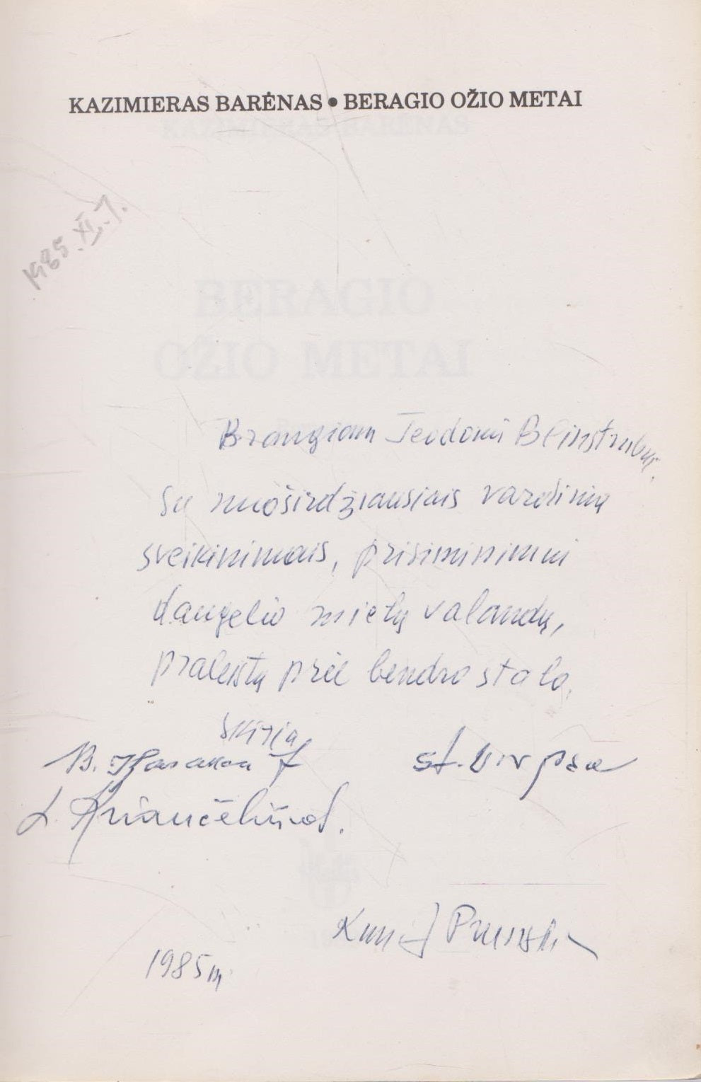 K. Barėnas - Beragio ožio metai (su kun. J. Prunskio dedikacija)