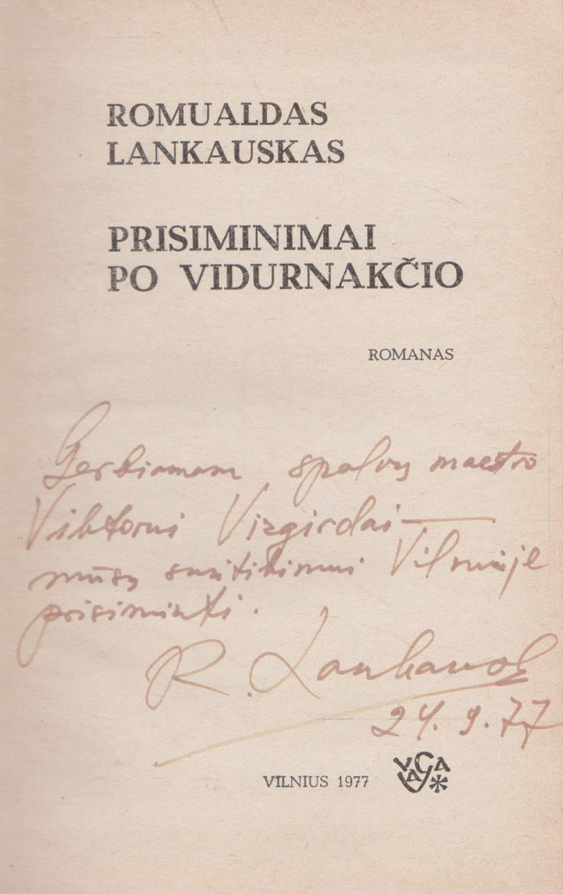 Romualdas Lankauskas - Prisiminimai po vidurnakčio (autoriaus dedikacija V. Vizgirdai!)