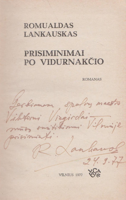 Romualdas Lankauskas - Prisiminimai po vidurnakčio (autoriaus dedikacija V. Vizgirdai!)