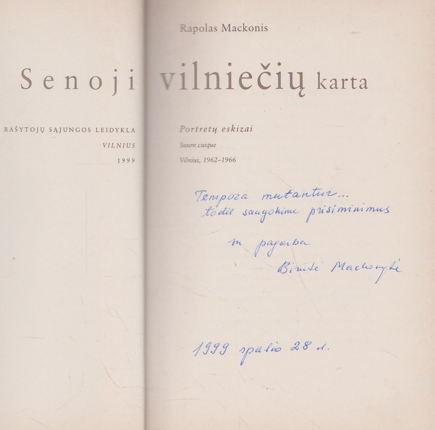 R. Mackonis - Senoji vilniečių karta (su sudarytojos dedikacija)