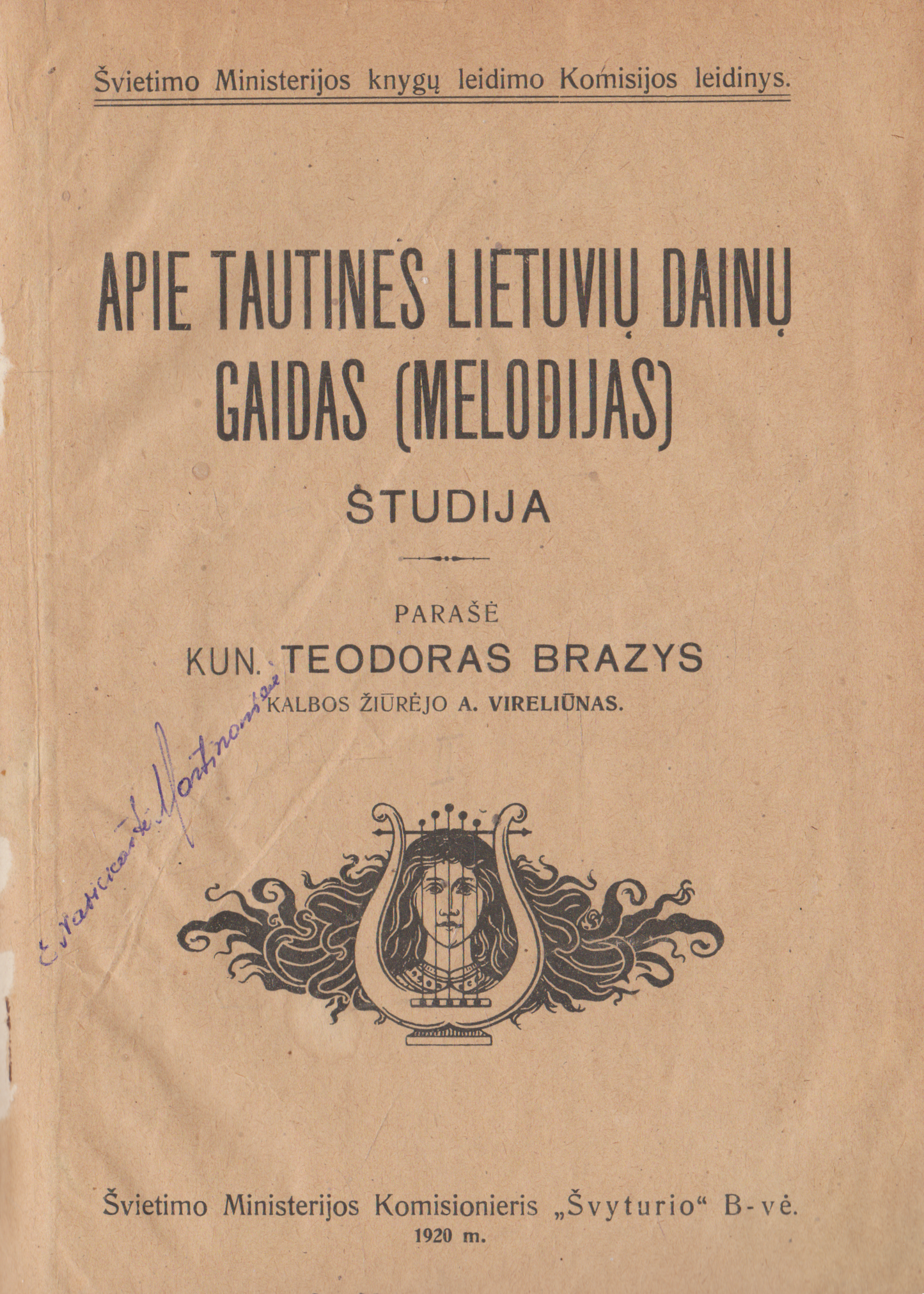 Kun. Teodoras Brazys - Apie tautines lietuvių dainų gaidas (melodijas), 1920 m.