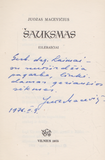 Juozas Macevičius - Šauksmas (su aut. autografu ir dedikacija)