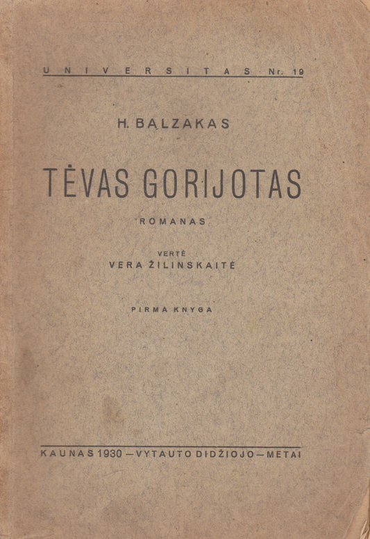 H. Balzakas - Tėvas Gorijotas, 1930 m.