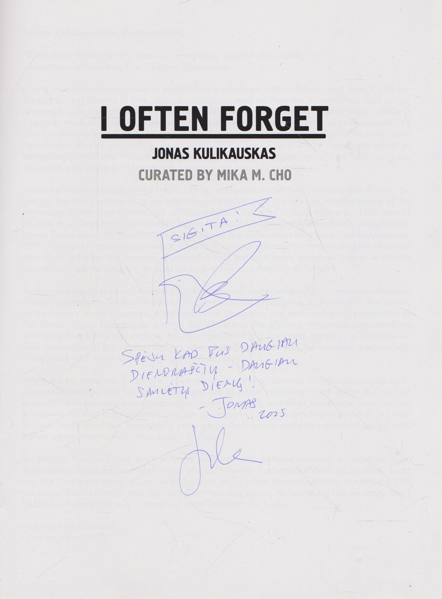 Jonas Kulikauskas: I Often Forget (with author's note)
