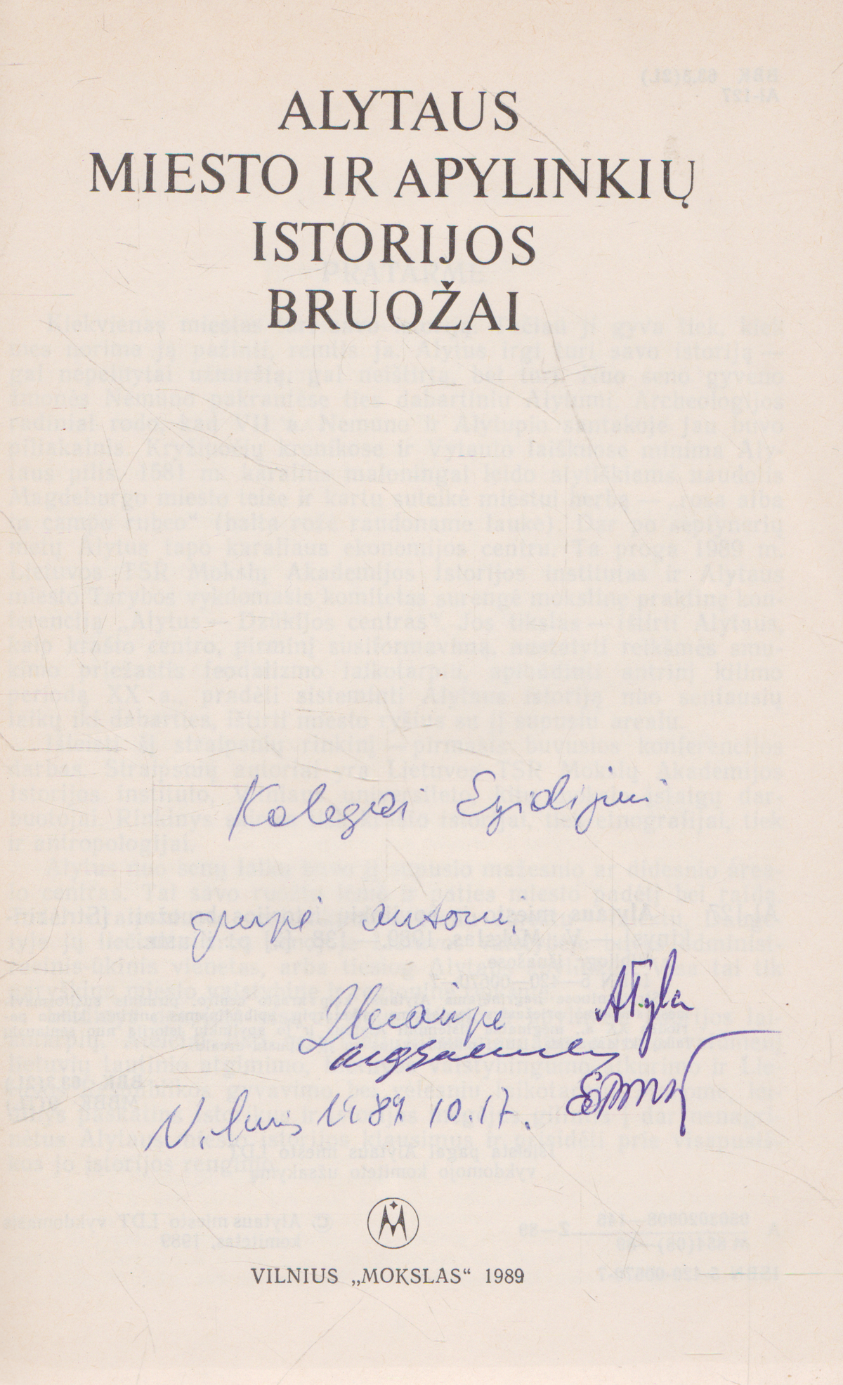 Alytaus miesto ir apylinkių istorijos bruožai (su aut. dedikacija)