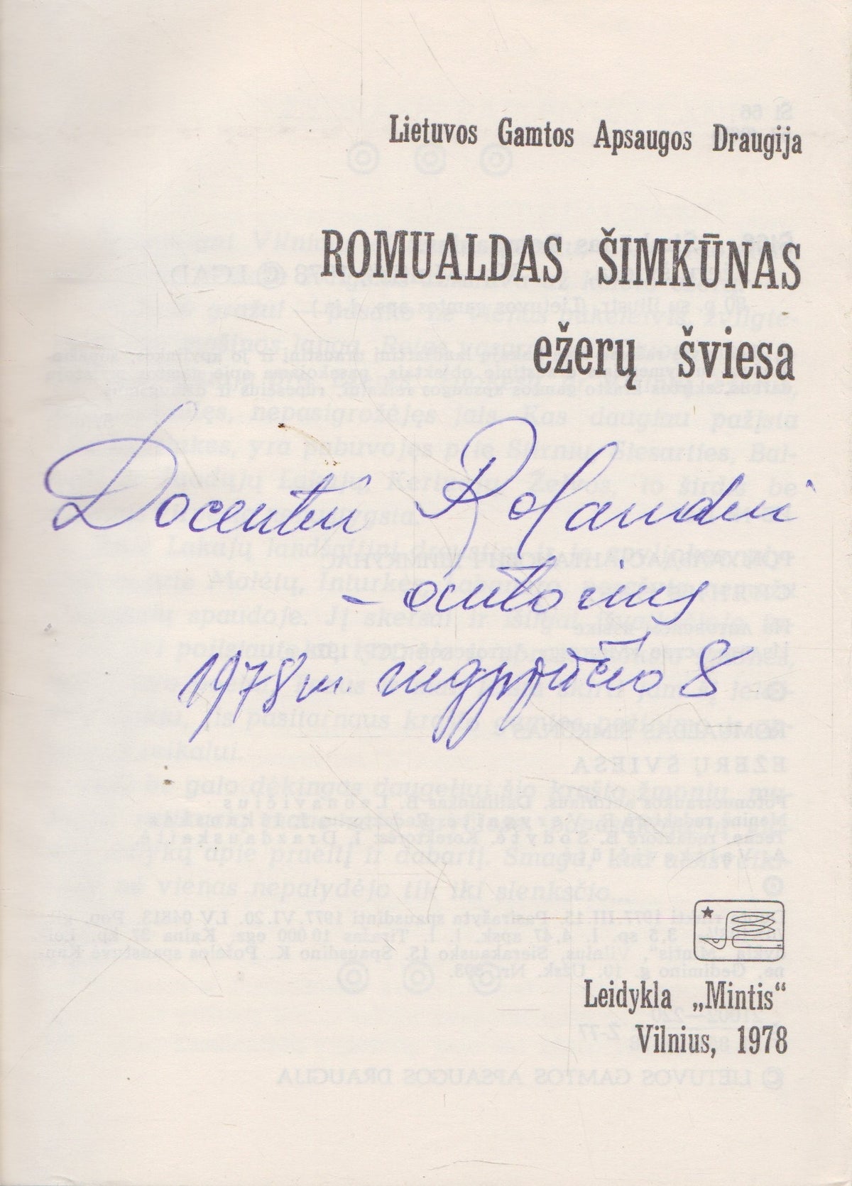 R. Šimkūnas - Ežerų šviesa (su aut. dedikacija)