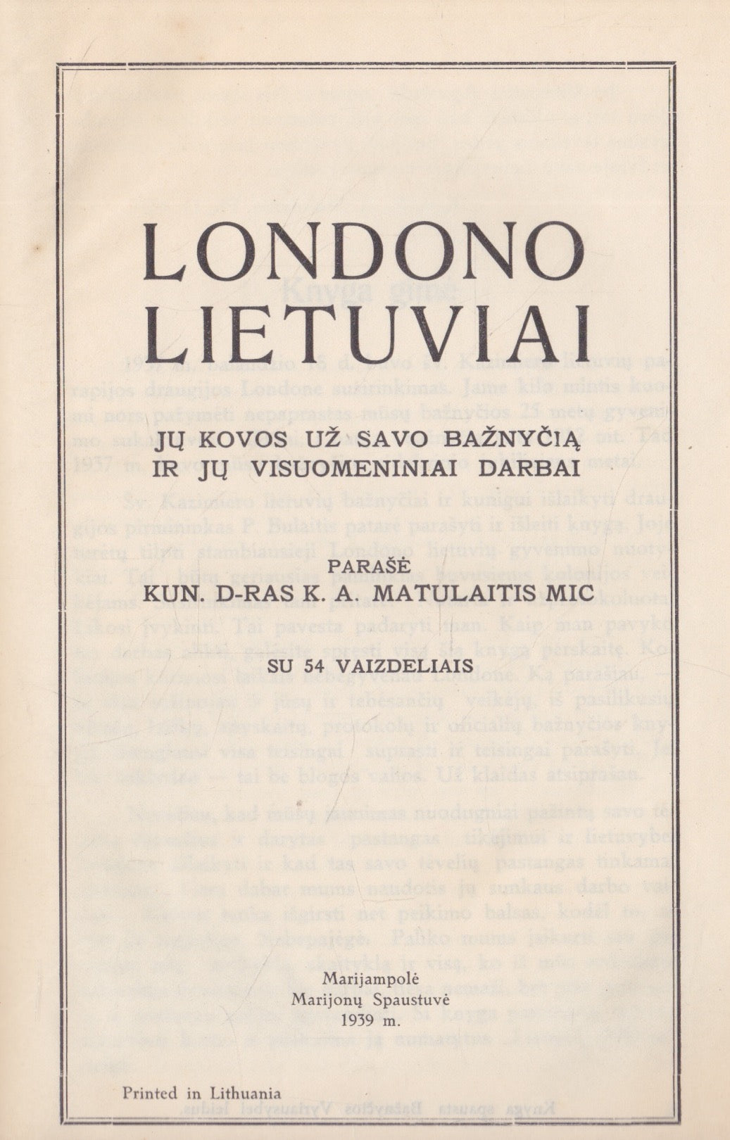 K. A. Matulaitis - Londono lietuviai (žr. būklę)