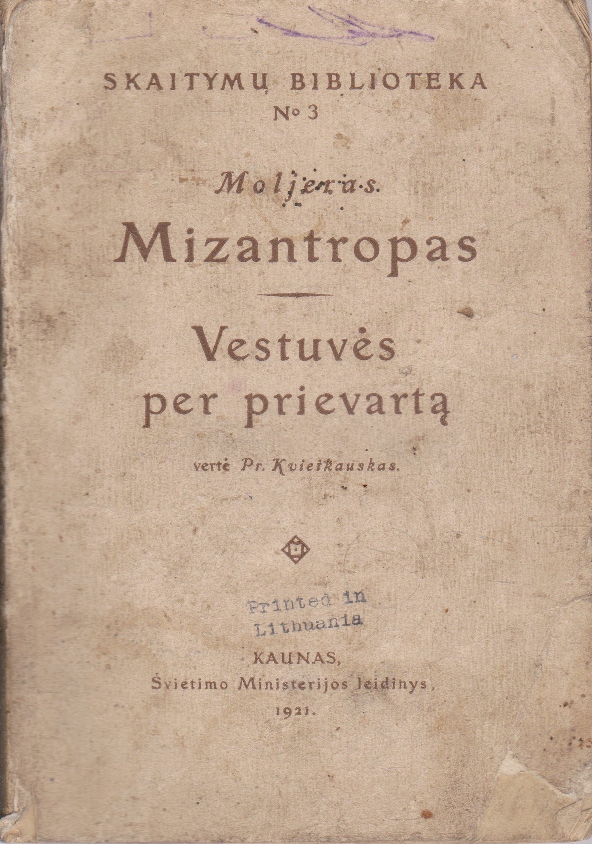 Moljeras - Mizantropas. Vestuvės per prievartą (žr. būklę)
