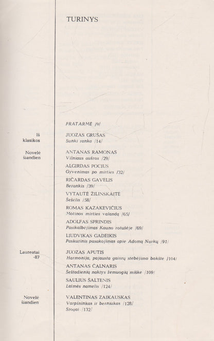 Novelės: metai 88' (R. Gavelis, J. Ivanauskaitė, A. J. Greimas, A. Škėma ir kt.)