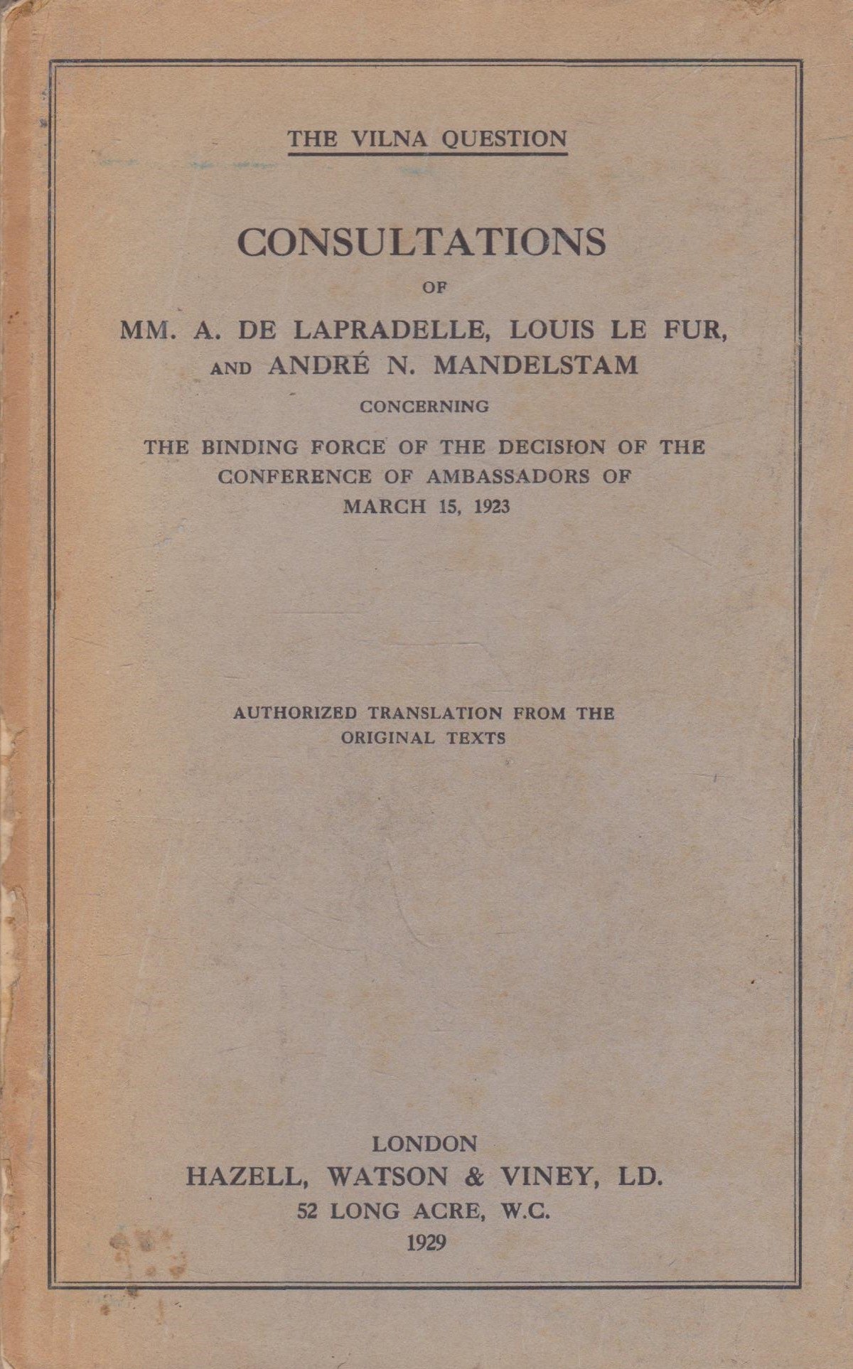 The Vilna Question: Consultations