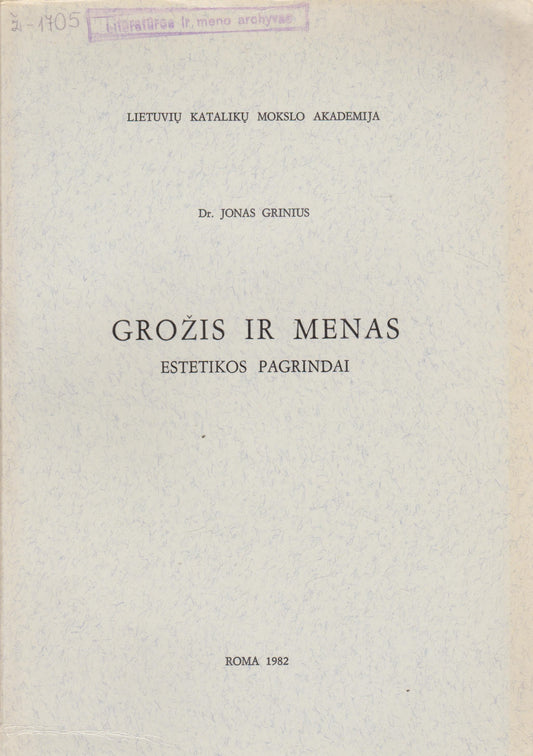 Jonas Grinius - Grožis ir menas, 1982, Roma